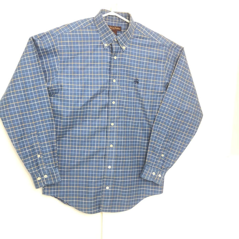 Brooks Brothers Blue Peach Plaid Large Non-Iron